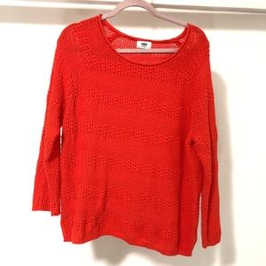 Old Navy bright orange crochet knit sweater size XLarge